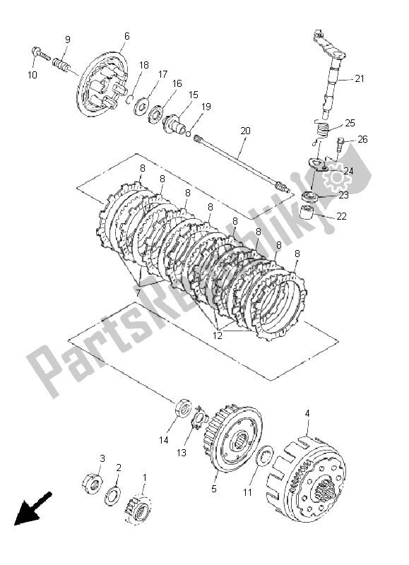 All parts for the Clutch of the Yamaha WR 450F 2005