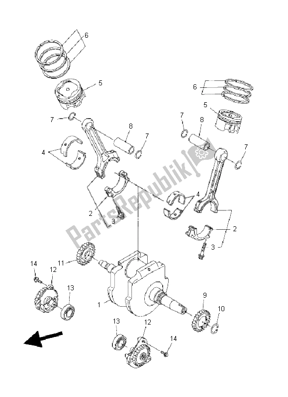 All parts for the Crankshaft & Piston of the Yamaha XVS 1300A 2011