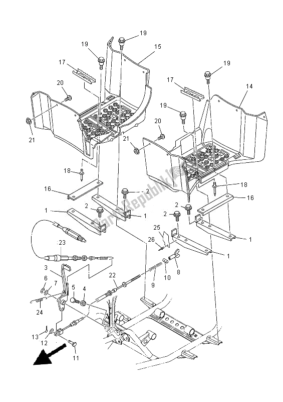 All parts for the Stand & Footrest of the Yamaha YFM 350 FWA Grizzly 4X4 2013