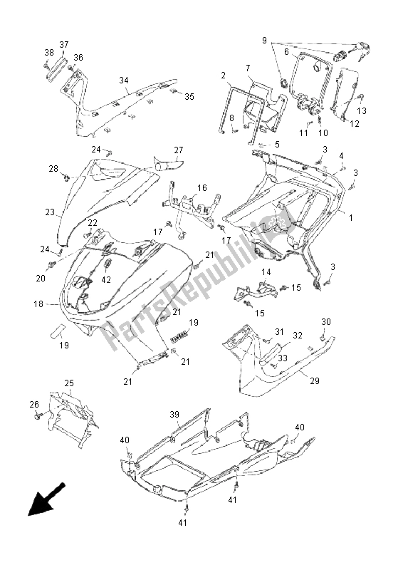 All parts for the Leg Shield of the Yamaha YP 125R X Maxi 2009