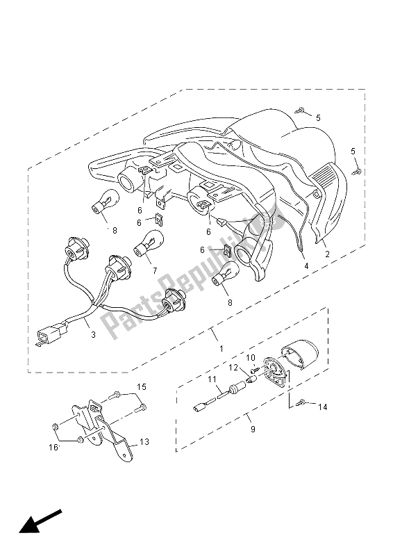 Alle onderdelen voor de Achterlicht van de Yamaha YN 50F 2012