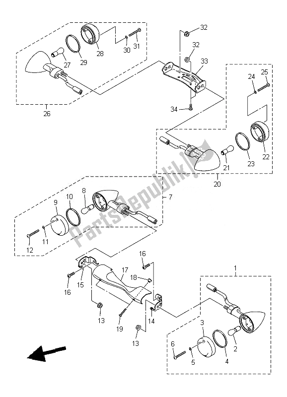 Wszystkie części do ? Wiat? O Migacza Yamaha XVS 1300A Midnight Star 2010