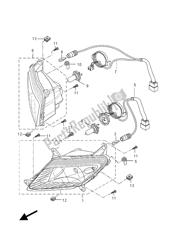 All parts for the Headlight of the Yamaha YZF R 125 2012