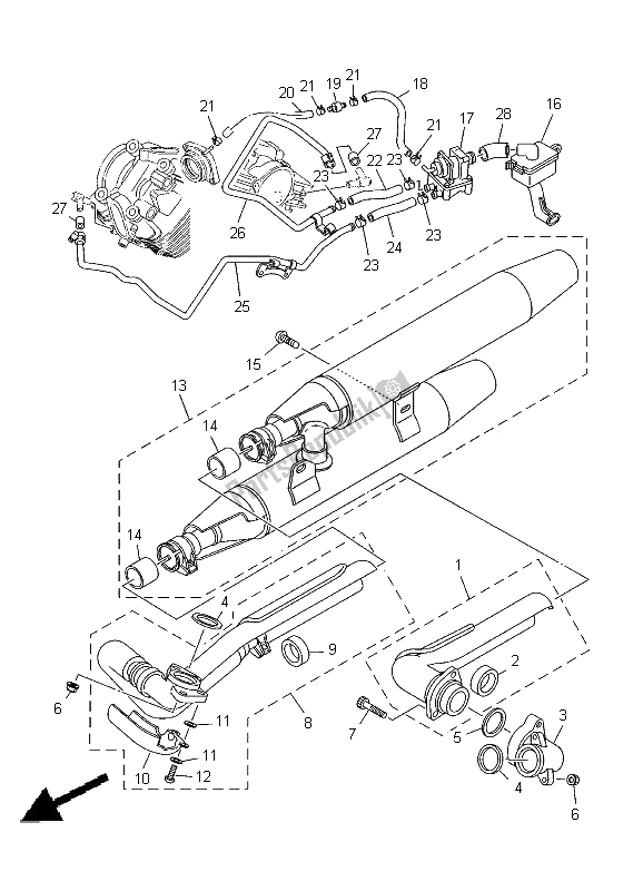 All parts for the Exhaust of the Yamaha XVS 1100 Dragstar 2000