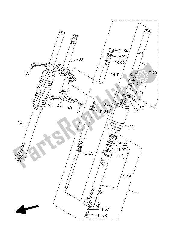 All parts for the Front Fork of the Yamaha TT R 125 LW 2000