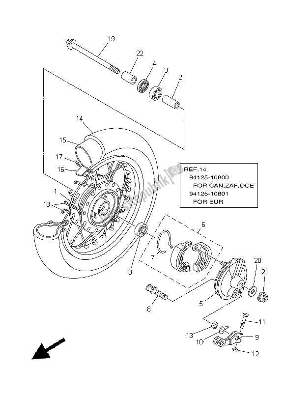 All parts for the Front Wheel of the Yamaha TT R 50E 2014
