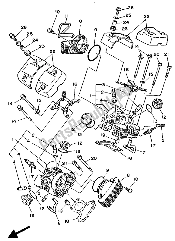 All parts for the Cylinder Head of the Yamaha XV 250 Virago 1992