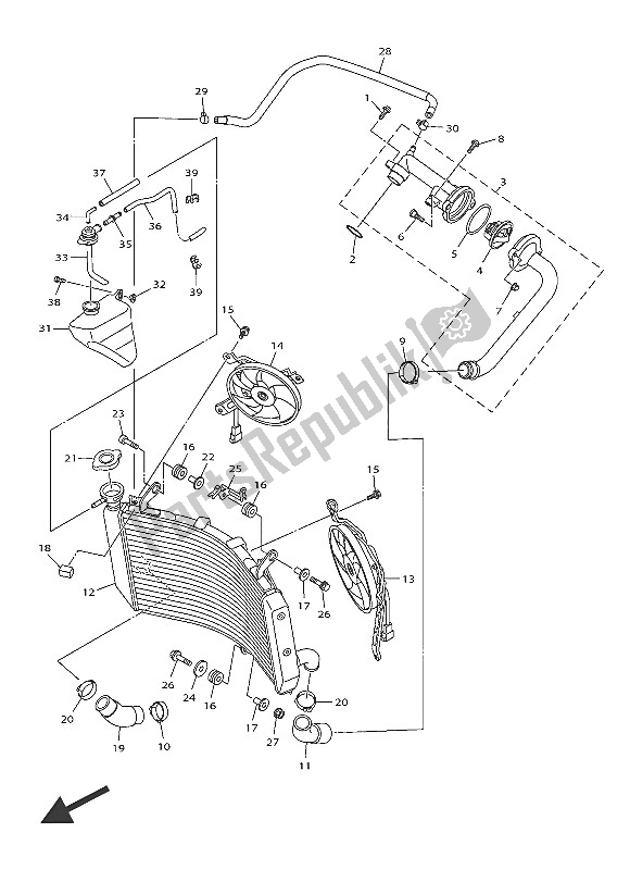 All parts for the Radiator & Hose of the Yamaha YZF R1M 1000 2016