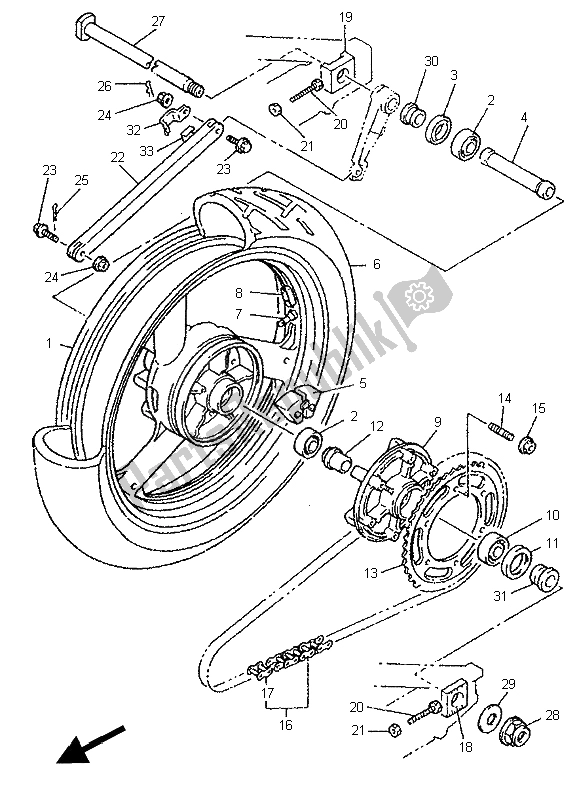 Toutes les pièces pour le Roue Arrière du Yamaha YZF 750R 1995