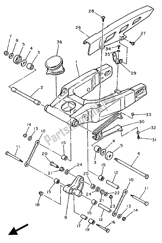 Alle onderdelen voor de Achterste Arm van de Yamaha FZR 1000 1994