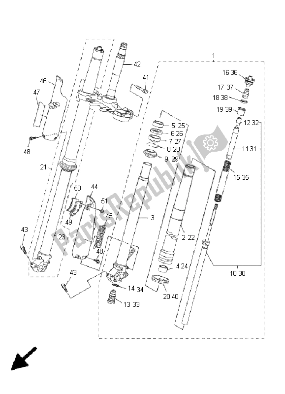 All parts for the Front Fork of the Yamaha WR 450F 2005