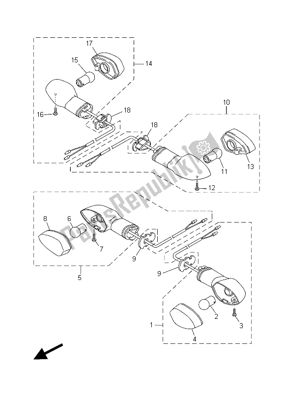 All parts for the Flasher Light of the Yamaha YZF R3A 300 2015