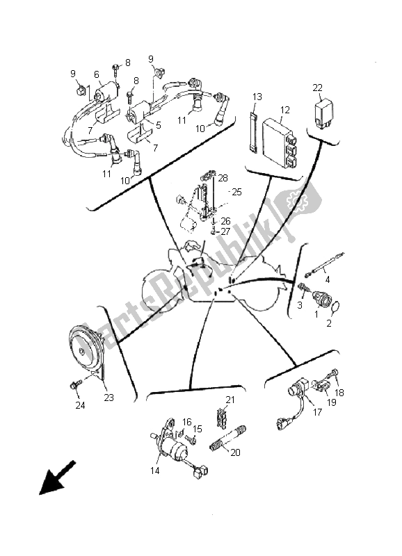 All parts for the Electrical 1 of the Yamaha XV 1600A Wildstar 2001 All parts for the Electrical 1 of the Yamaha XV 1600A Wildstar 2001