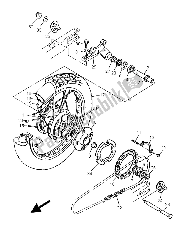 All parts for the Rear Wheel of the Yamaha XT 600E 1999