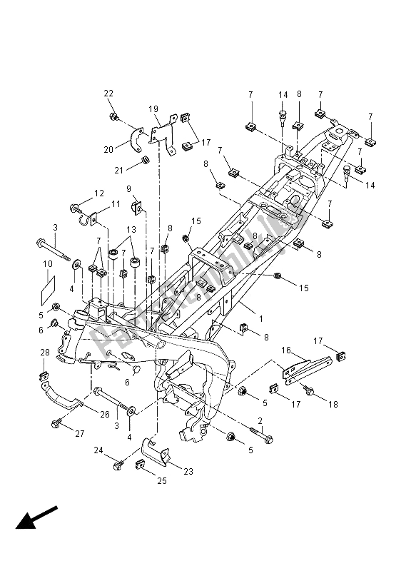 All parts for the Frame of the Yamaha YZF R 125 2012