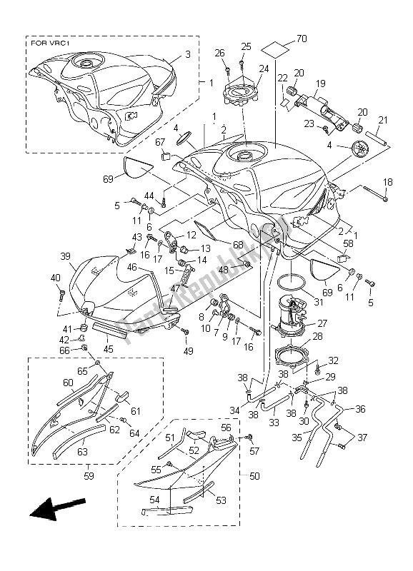 Tutte le parti per il Serbatoio Di Carburante del Yamaha YZF R6 600 2009