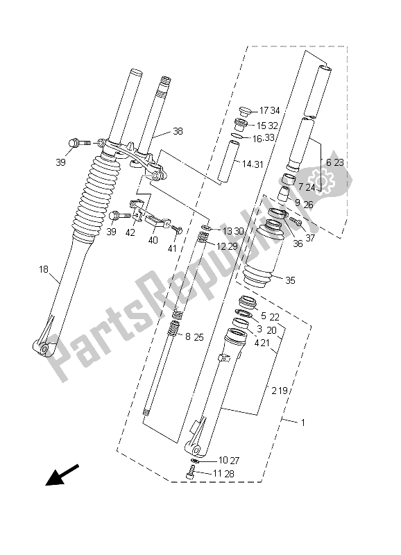 All parts for the Front Fork (sw) of the Yamaha TT R 125E SW LW 2003