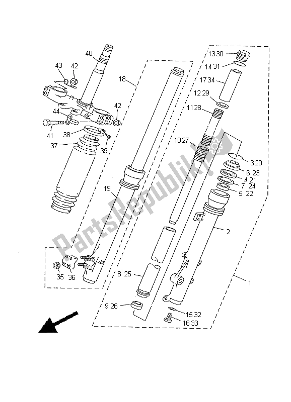 All parts for the Front Fork of the Yamaha DT 125R 2000