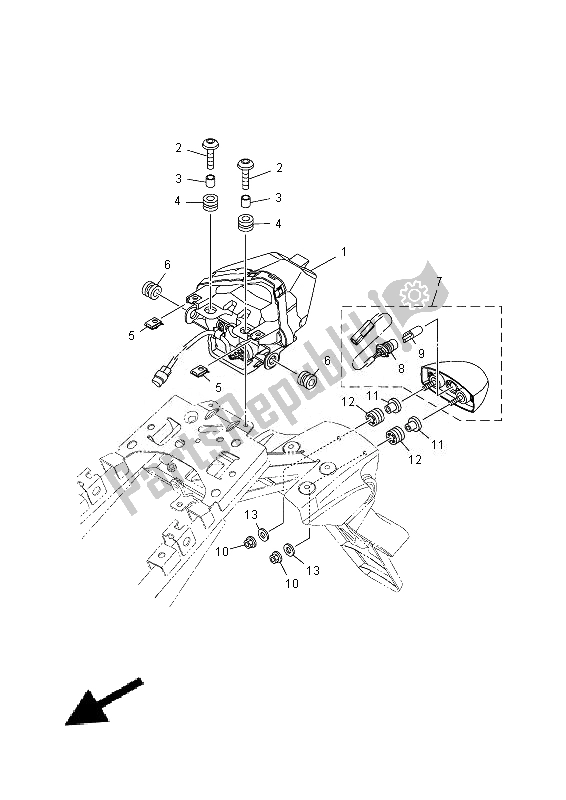 All parts for the Taillight of the Yamaha MT 07A 700 2014