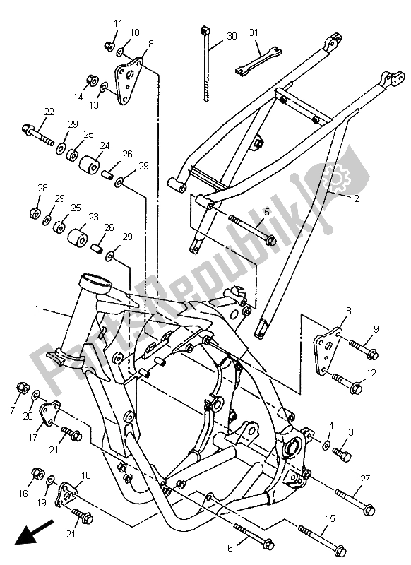 All parts for the Frame of the Yamaha WR 250Z 1996