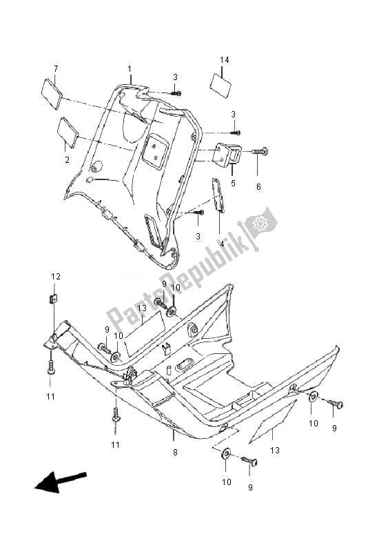 All parts for the Leg Shield of the Yamaha CW 50L BWS 2010