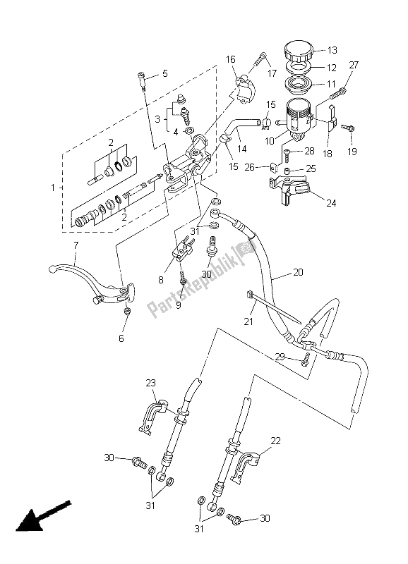 All parts for the Front Master Cylinder of the Yamaha YZF R6 600 2005