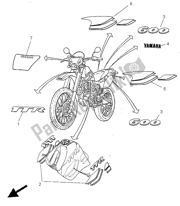 All parts for the Emblem of the Yamaha TT 600R 1999
