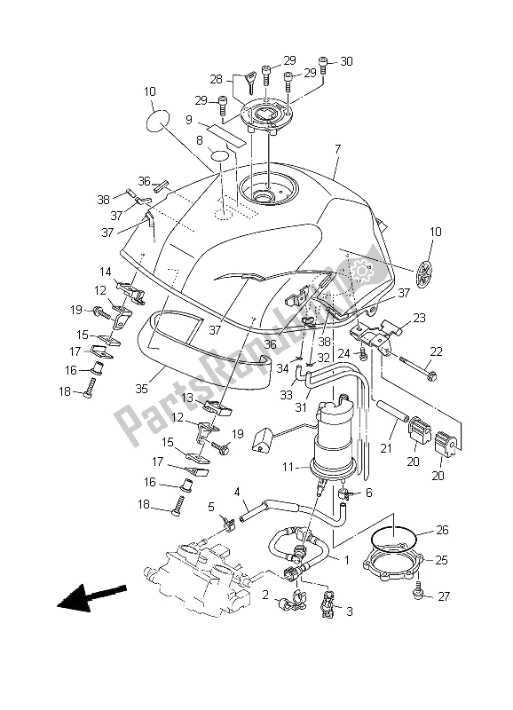 All parts for the Fuel Tank of the Yamaha TDM 900 2009