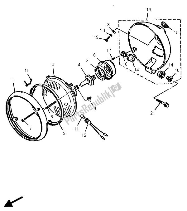 All parts for the Alternate Headlight (uk) of the Yamaha XV 535 S Virago 1996