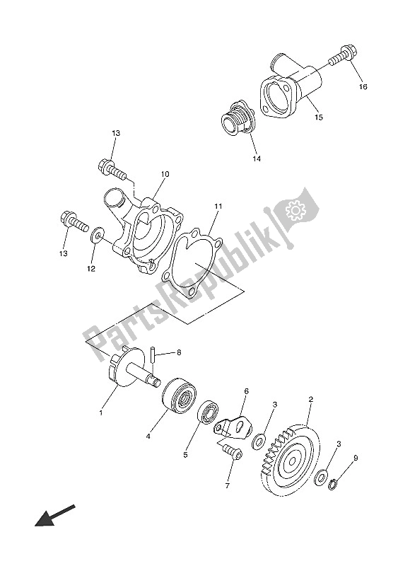 All parts for the Water Pump of the Yamaha WR 250R 2016