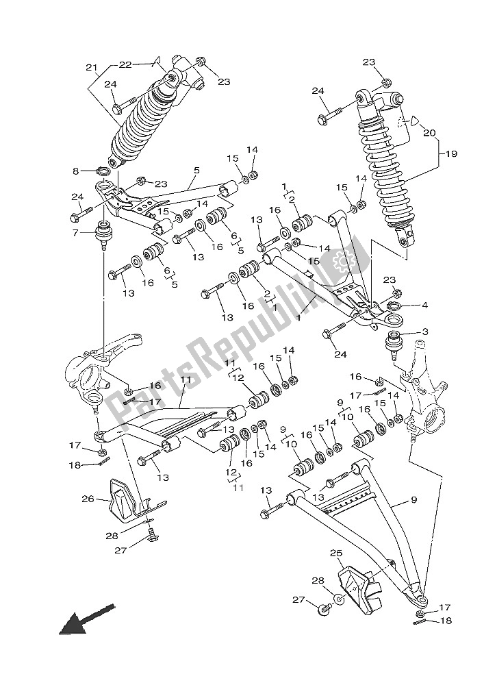 Todas las partes para Suspensión Delantera Y Rueda de Yamaha YXE 700E 2016