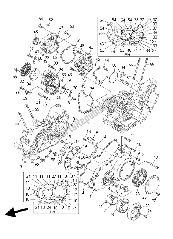 All parts for the Crankcase Cover 1 of the Yamaha XV 1900A Midnight Star 2008