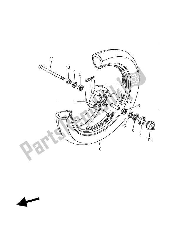 All parts for the Front Wheel of the Yamaha TDR 125 2002