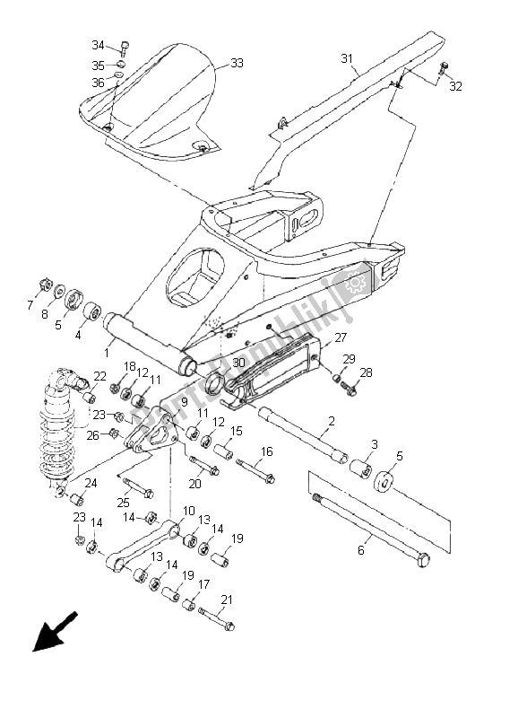 All parts for the Rear Arm of the Yamaha YZF R1 1000 2001