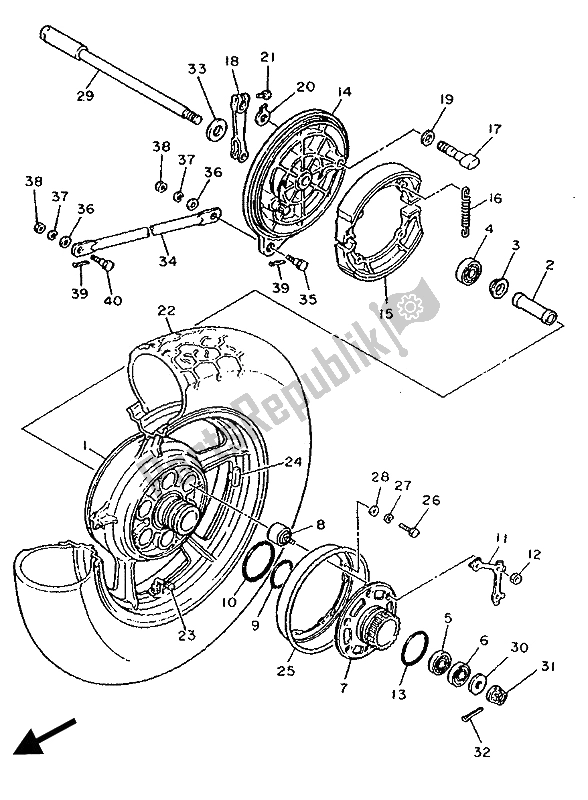 Toutes les pièces pour le Roue Arrière du Yamaha XV 1100 Virago 1989