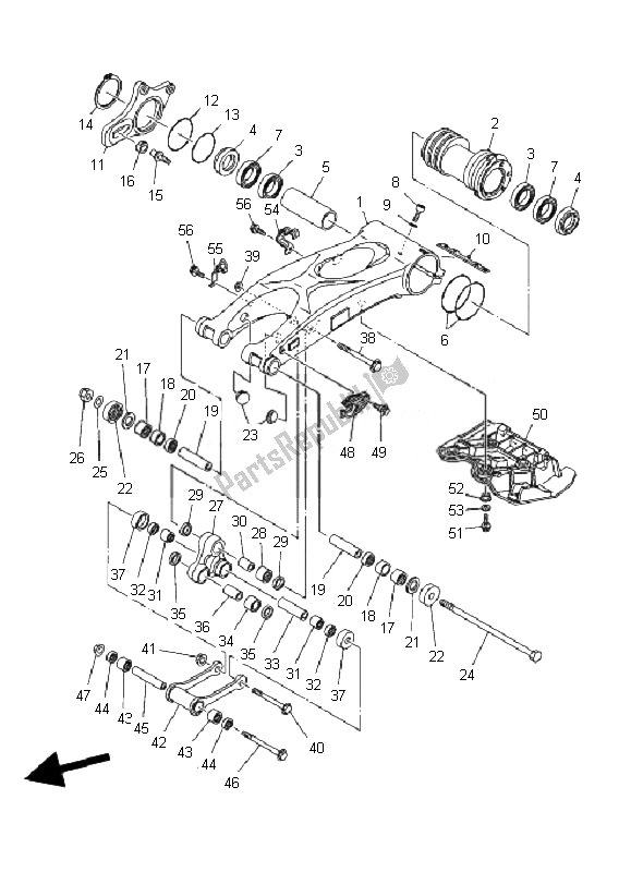 Alle onderdelen voor de Achterste Arm van de Yamaha YFZ 450 2007