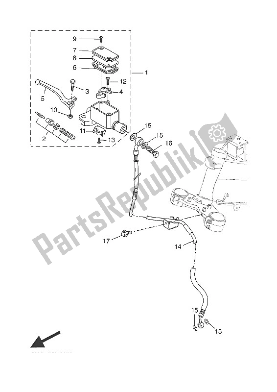Alle onderdelen voor de Voorste Hoofdcilinder van de Yamaha MT 125 2016