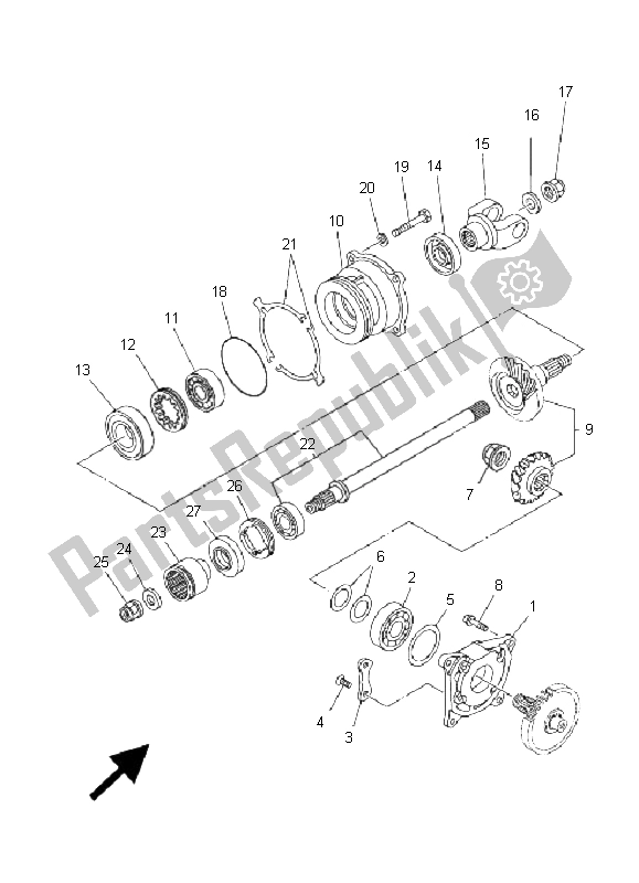 All parts for the Middle Drive Gear of the Yamaha YXR 700F Rhino Black 2011