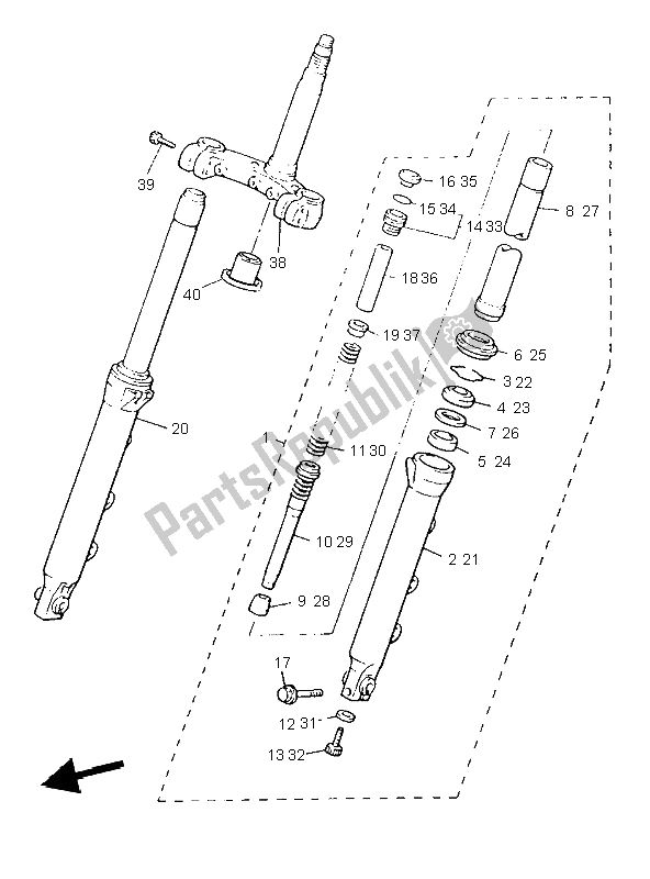 All parts for the Front Fork of the Yamaha V MAX 12 1200 1997