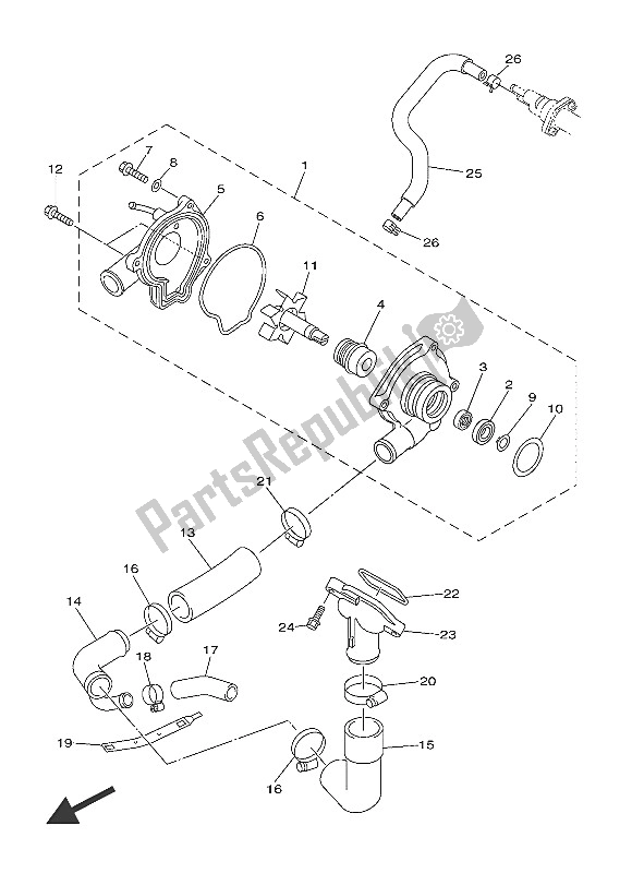 All parts for the Water Pump of the Yamaha XJ6 SA 600 2016