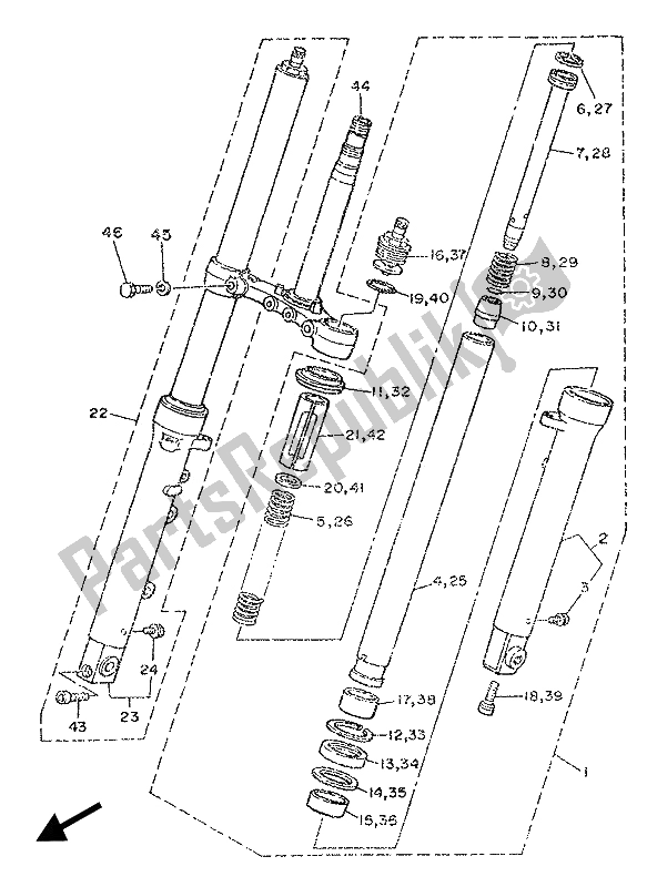 All parts for the Front Fork of the Yamaha TZR 250 1989