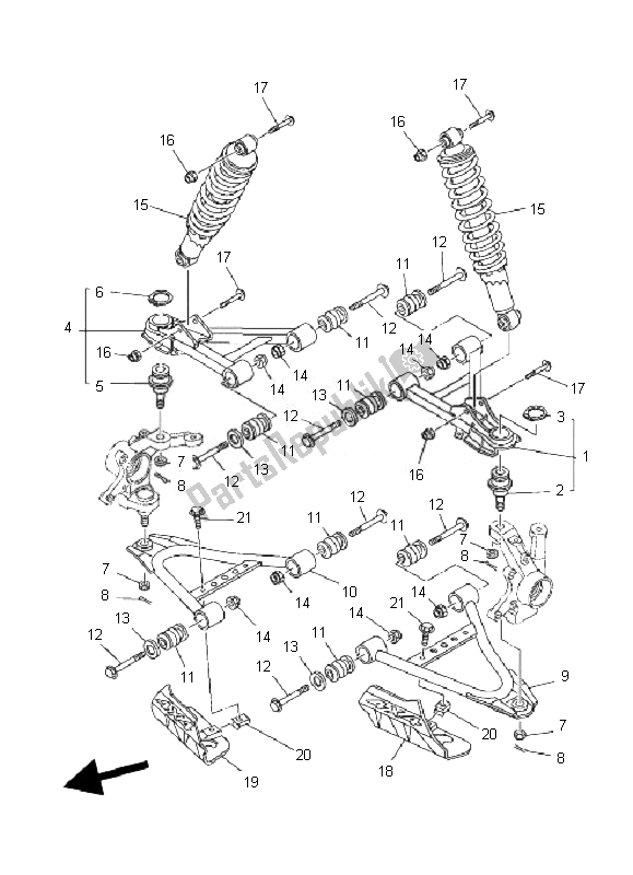 All parts for the Front Suspension & Wheel of the Yamaha YFM 350F Grizzly 4X4 IRS 2010