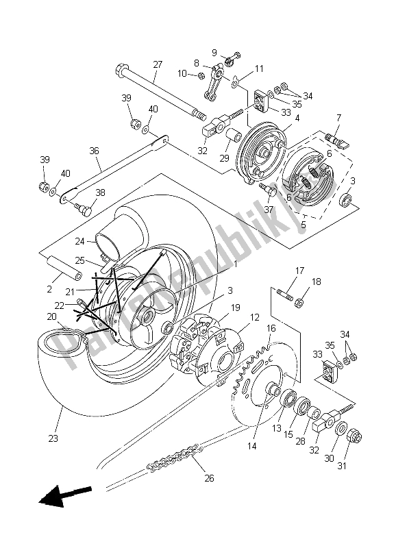 Todas as partes de Roda Traseira do Yamaha XVS 250 2004