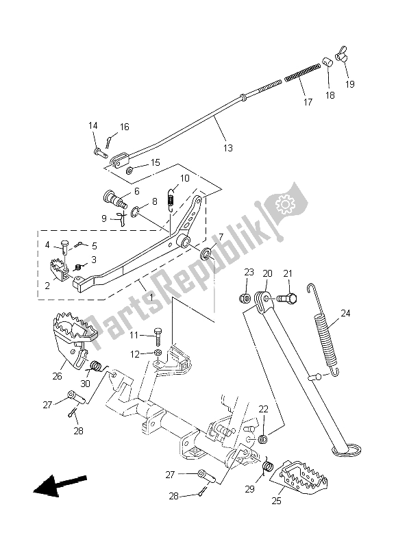 All parts for the Stand & Footrest of the Yamaha TT R 125 SW LW 2009