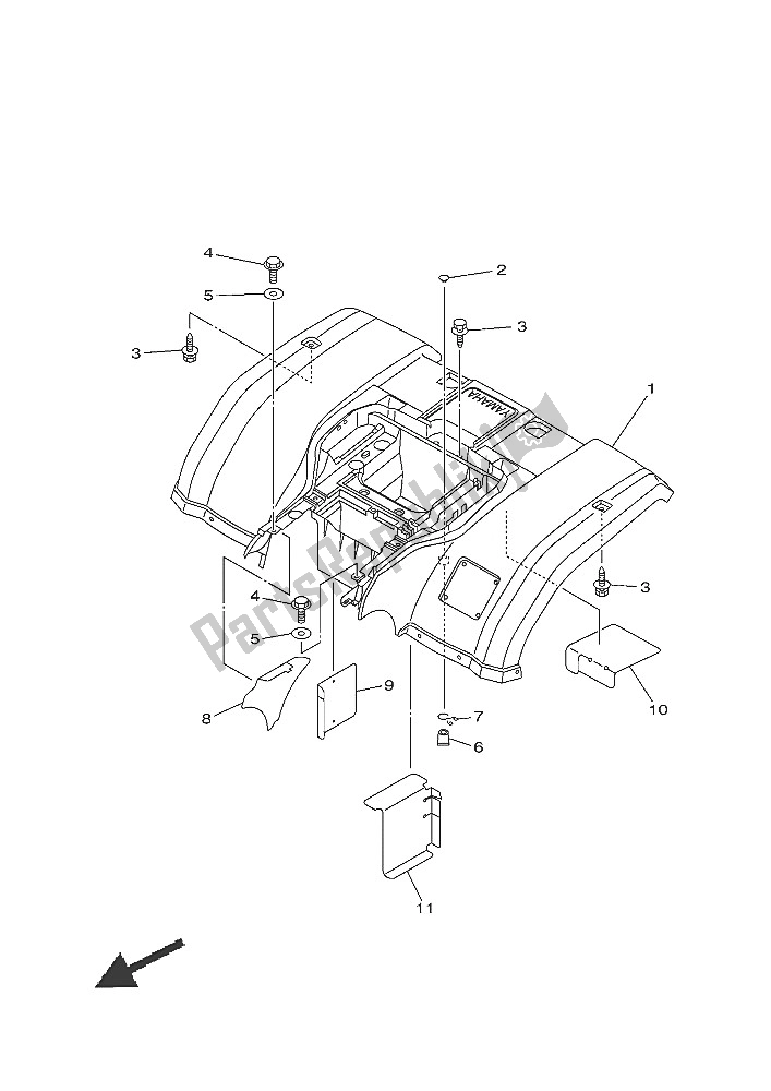 All parts for the Rear Fender of the Yamaha YFM 450 Fwad IRS Grizzly 4X4 2016