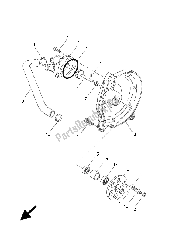 All parts for the Water Pump of the Yamaha YQ 50L Aerox Race Replica 2008
