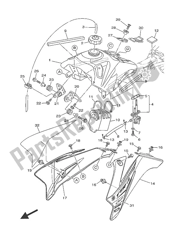 All parts for the Fuel Tank of the Yamaha TT R 110E 2016