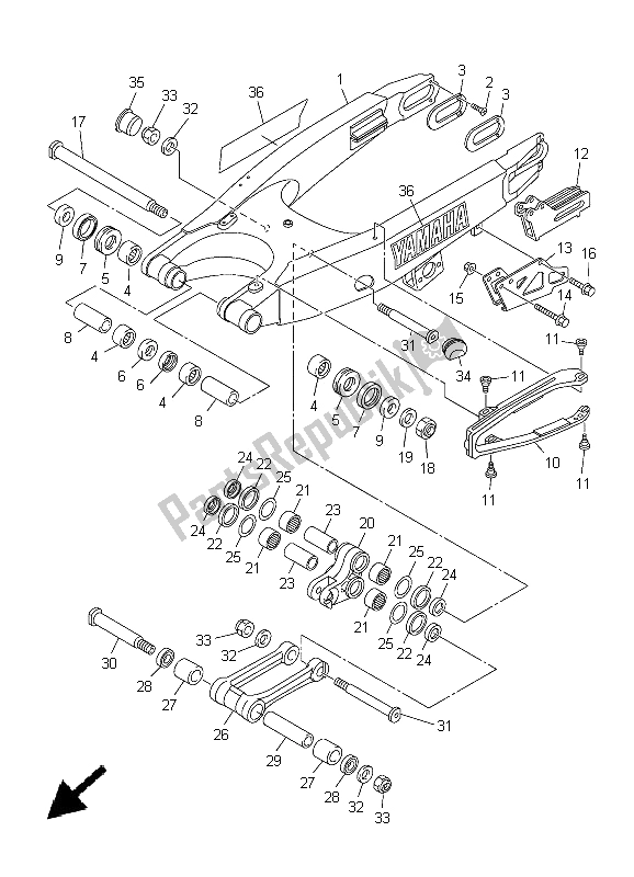 Todas las partes para Brazo Trasero de Yamaha YZ 250F 2005