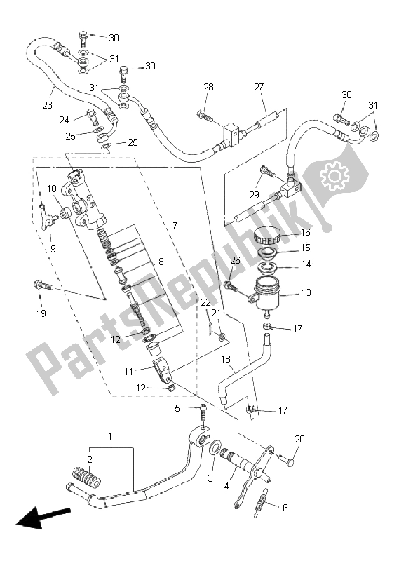 All parts for the Rear Master Cylinder of the Yamaha FZ6 Nahg 600 2009