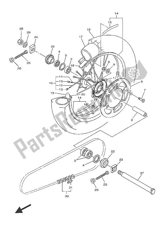 All parts for the Rear Wheel of the Yamaha YZ 450F 2016